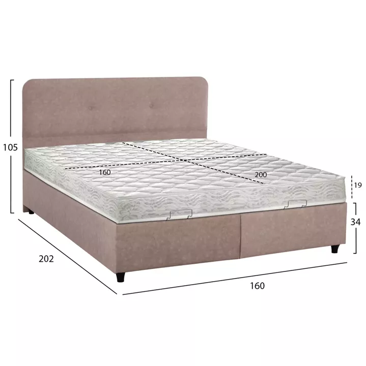 BED WITH MATTRESS DOUBLE DOLORES HM21165 BEIGE FABRIC & STORAGE SPACE--FOR 160x200cm