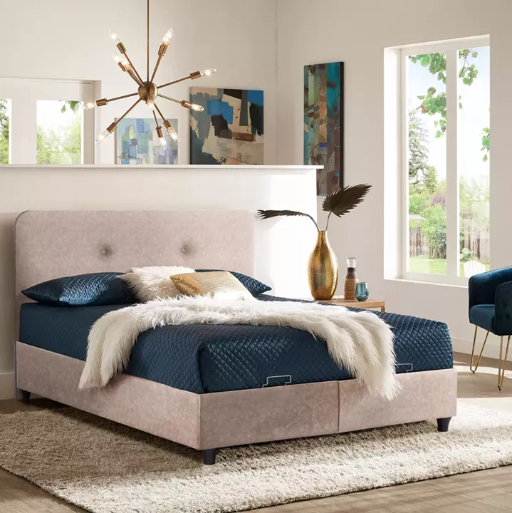 BED WITH MATTRESS DOUBLE DOLORES HM21165 BEIGE FABRIC & STORAGE SPACE--FOR 160x200cm