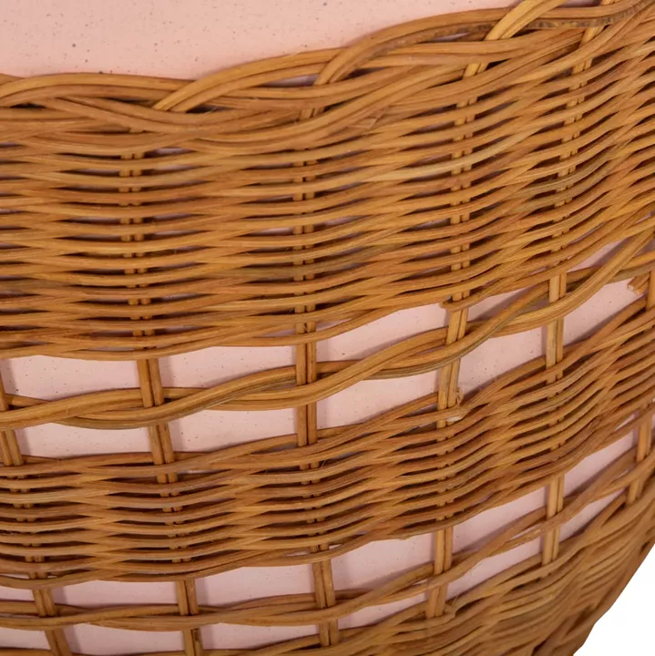 SIDE TABLE ROUND VILHENA HM18166 FIBER CEMENT PINK--NATURAL RATTAN Φ44.5x45Hcm.