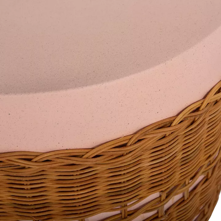 SIDE TABLE ROUND VILHENA HM18166 FIBER CEMENT PINK--NATURAL RATTAN Φ44.5x45Hcm.