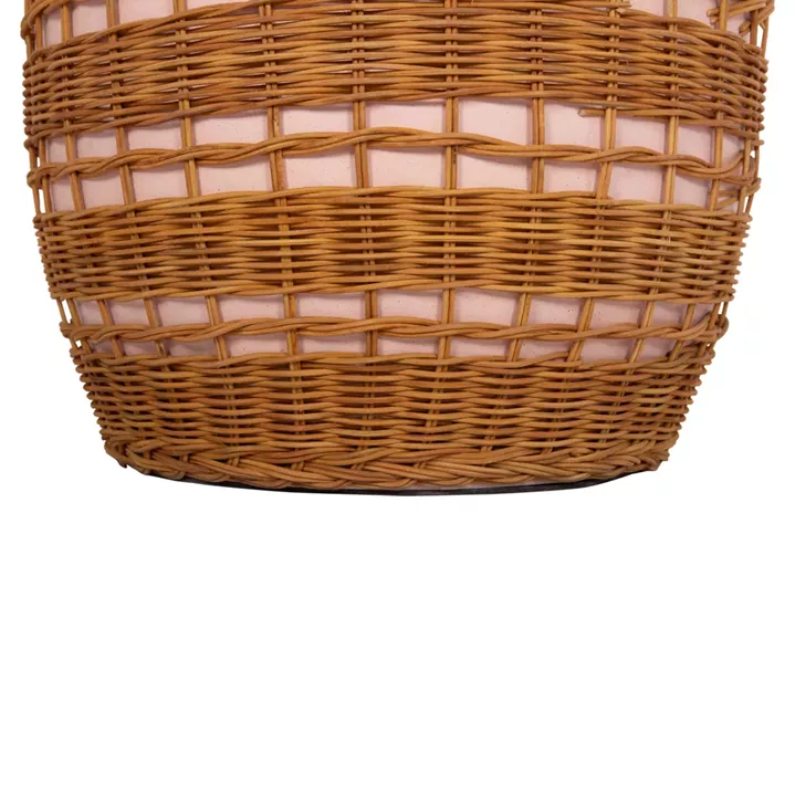 SIDE TABLE ROUND VILHENA HM18166 FIBER CEMENT PINK--NATURAL RATTAN Φ44.5x45Hcm.