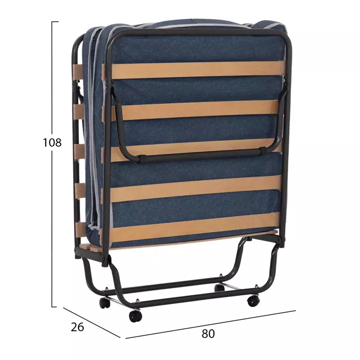 FOLDABLE BED SLADE HM604.03 METAL WITH WHEELS & MATTRESS 6.5cm BLUE JEANS LOOK 80x183x37.5Hcm.