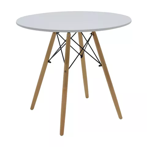 Τραπέζι Julita pakoworld MDF λευκό-πόδια σε φυσική απόχρωση Φ80x73εκ