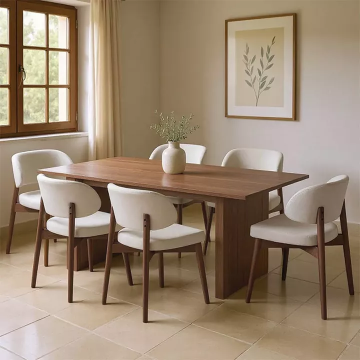 Dining table set Eleganza-Siena pakoworld set of 7 pieces mdf in walnut shade 180x99x75.8cm