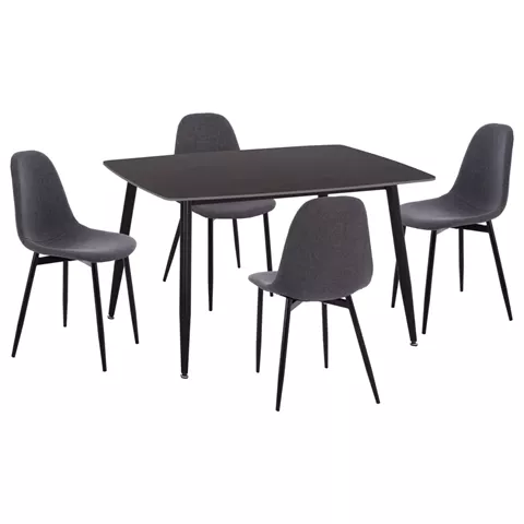 DINING SET 5PCS RAVEN HM21068.02 CERAMIC TOP BLACK MARBLE--GREY FABRIC