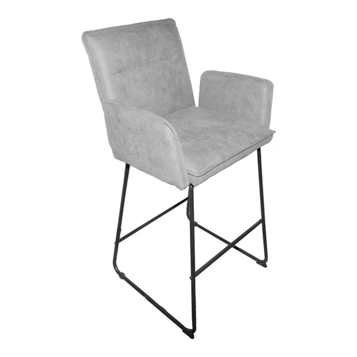 Bar stool Essential pakoworld γκρι fabric-black metal leg 57x64.5x107cm