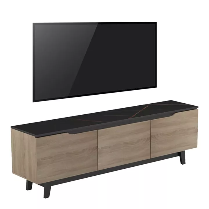 Kasandra pakoworld TV cabinet in black marble-sonoma shade 180x35x48.5cm