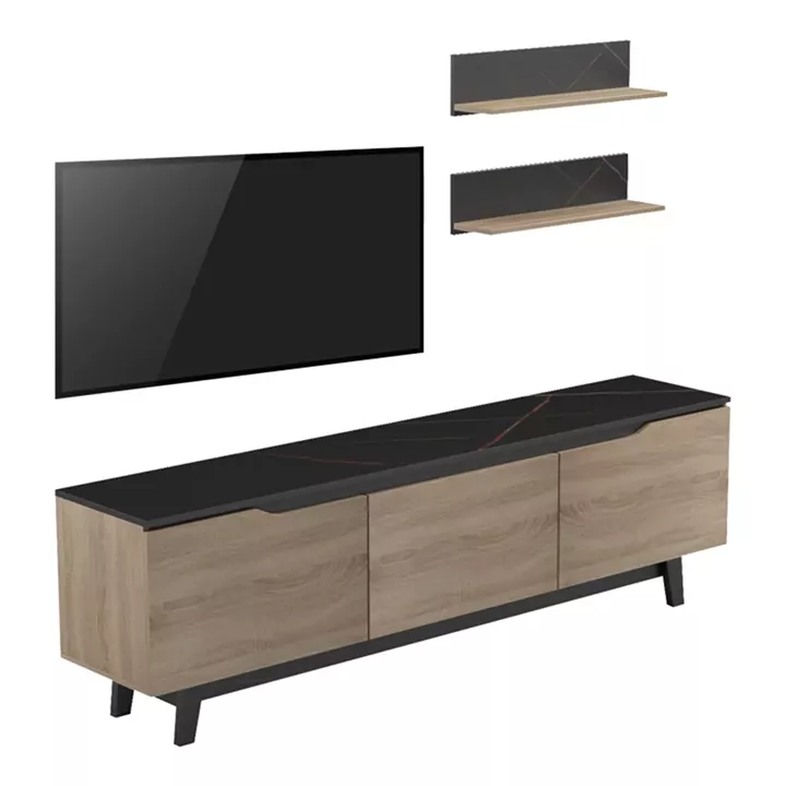 Kasia pakoworld living room set in black marble-sonoma shade 180x35x48.5cm