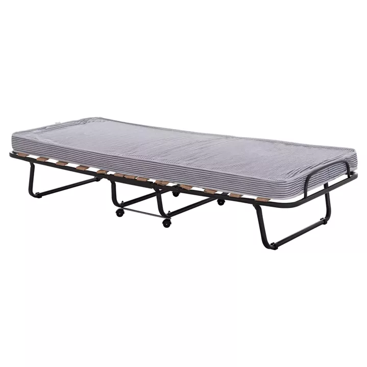 FOLDABLE BED NOBLE ΗΜ393.01 METALLIC WITH WHEELS & MATTRESS IN BLUE-WHITE 80x182x37.5Hcm.