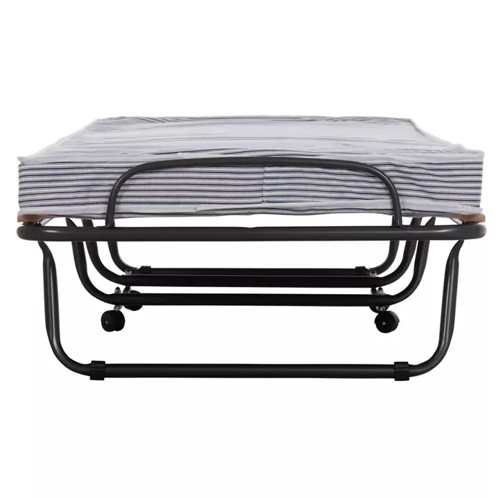 FOLDABLE BED NOBLE ΗΜ393.01 METALLIC WITH WHEELS & MATTRESS IN BLUE-WHITE 80x182x37.5Hcm.