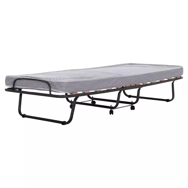 FOLDABLE BED NOBLE ΗΜ393.01 METALLIC WITH WHEELS & MATTRESS IN BLUE-WHITE 80x182x37.5Hcm.