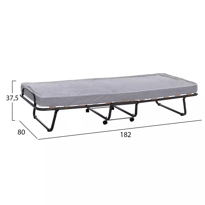 FOLDABLE BED NOBLE ΗΜ393.01 METALLIC WITH WHEELS & MATTRESS IN BLUE-WHITE 80x182x37.5Hcm.