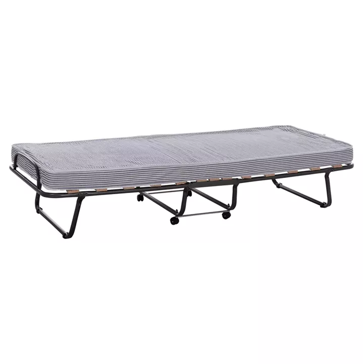 FOLDABLE BED NOBLE ΗΜ393.01 METALLIC WITH WHEELS & MATTRESS IN BLUE-WHITE 80x182x37.5Hcm.