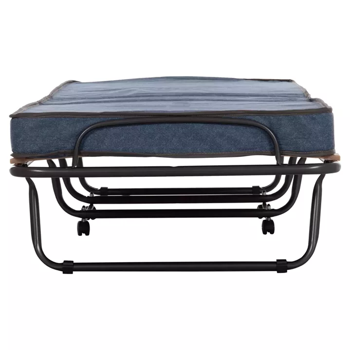 FOLDABLE BED NOBLE HM393.02 METALLIC WITH WHEELS & MATTRESS 9cm IN GREY 80x182x37.5Hcm.