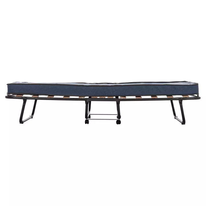 FOLDABLE BED NOBLE HM393.02 METALLIC WITH WHEELS & MATTRESS 9cm IN GREY 80x182x37.5Hcm.