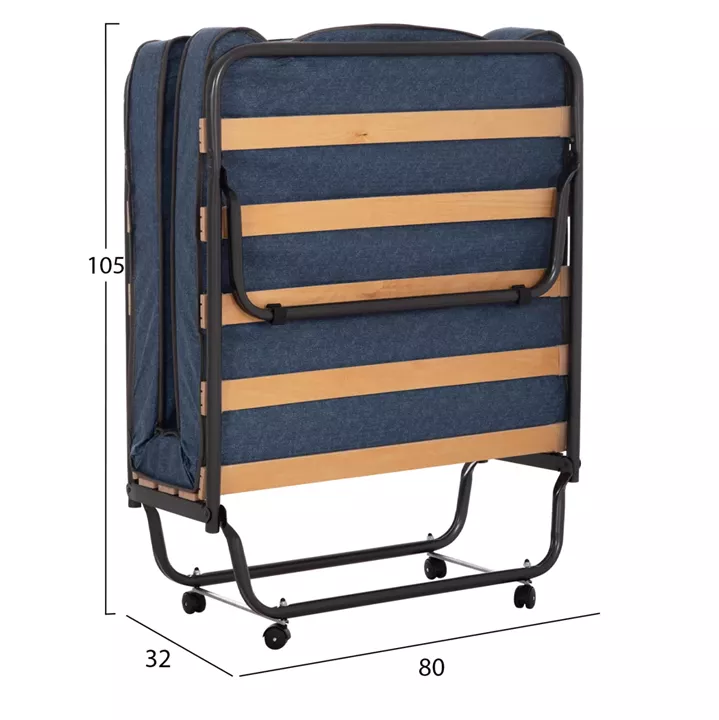 FOLDABLE BED NOBLE HM393.02 METALLIC WITH WHEELS & MATTRESS 9cm IN GREY 80x182x37.5Hcm.