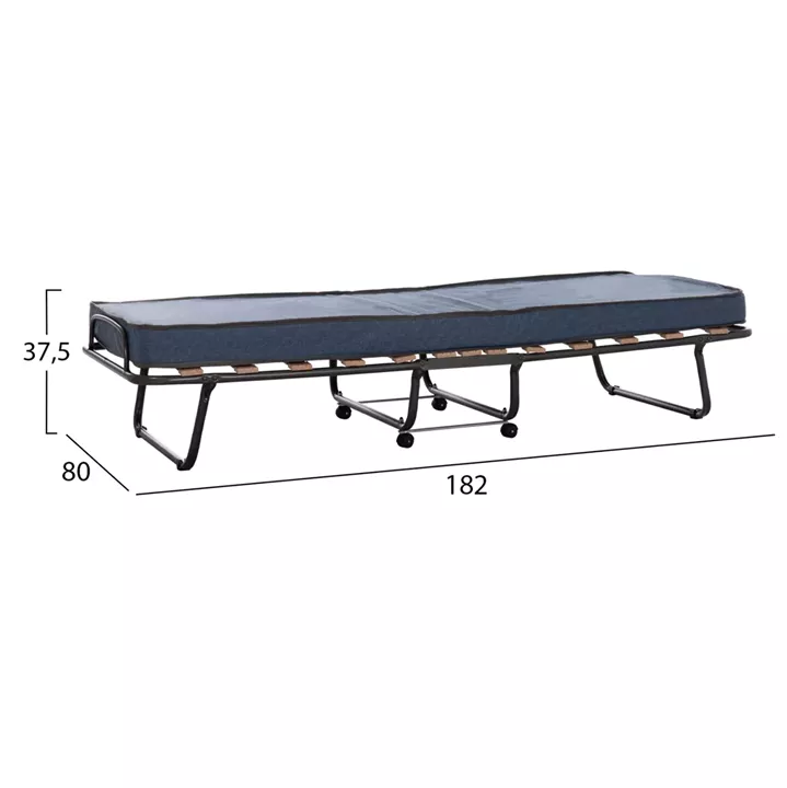FOLDABLE BED NOBLE HM393.02 METALLIC WITH WHEELS & MATTRESS 9cm IN GREY 80x182x37.5Hcm.