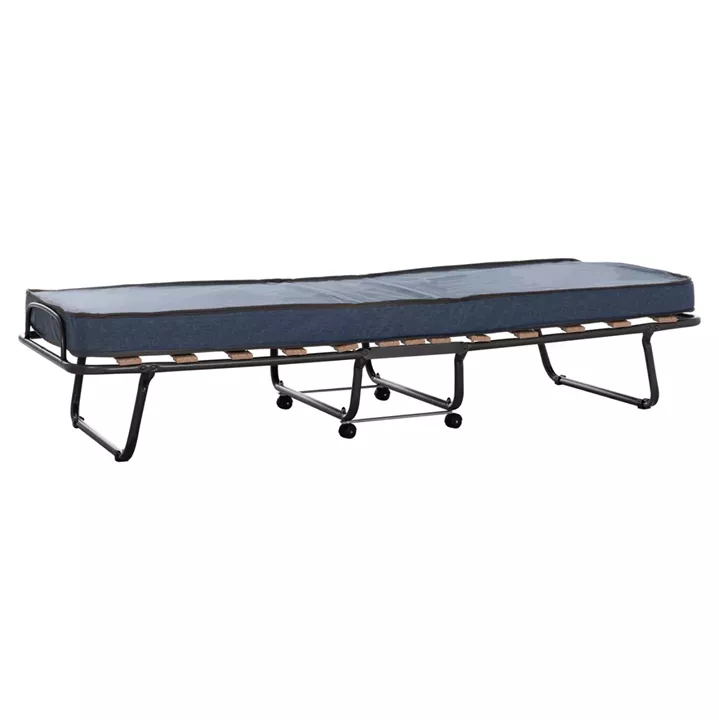 FOLDABLE BED NOBLE HM393.02 METALLIC WITH WHEELS & MATTRESS 9cm IN GREY 80x182x37.5Hcm.