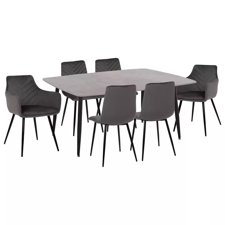 DINING SET 7PCS RAVEN HM21070.03 CERAMIC TOP--4 CHAIRS & 2 ARMCHAIRS GREY