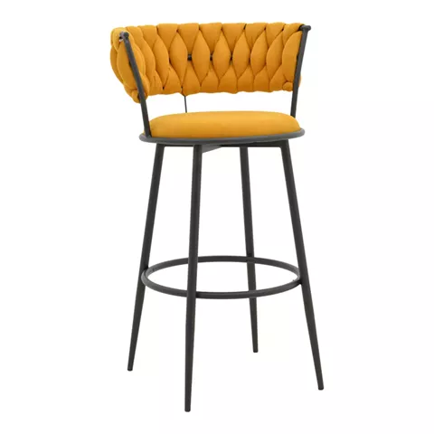 Alkia I pakoworld bar stool fabric in yellow color - black metal leg 50x56x95cm