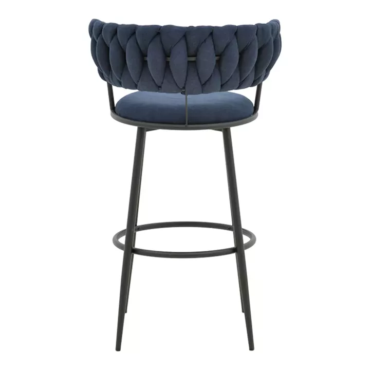Alkia I pakoworld bar stool fabric in dark blue color - black metal leg 50x56x95cm