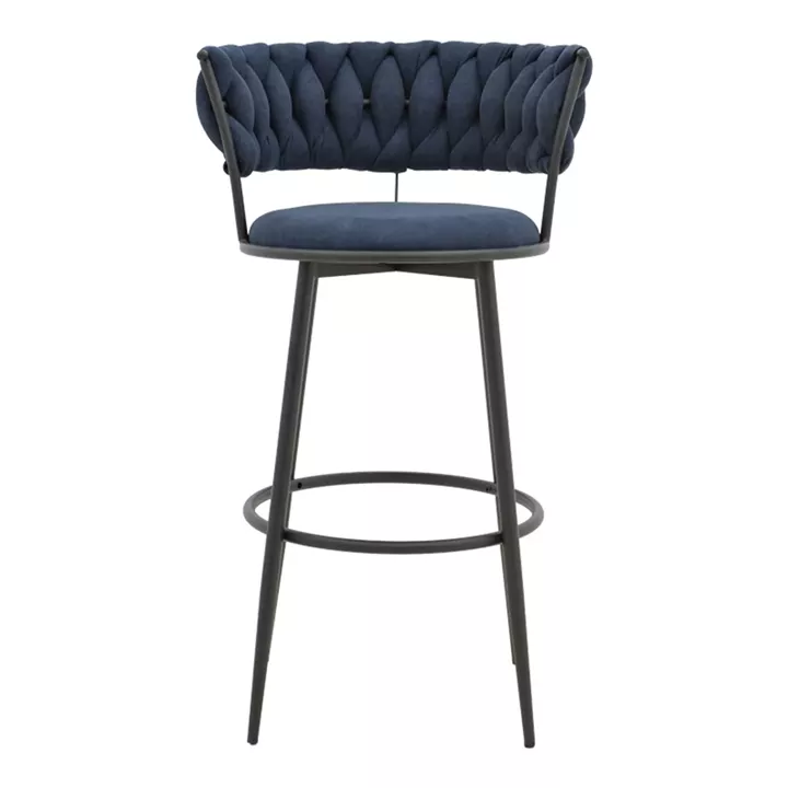 Alkia I pakoworld bar stool fabric in dark blue color - black metal leg 50x56x95cm