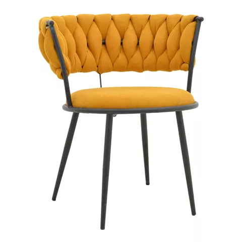 Alkia I pakoworld armchair fabric in yellow shade - black metal leg 57x58.5x72cm