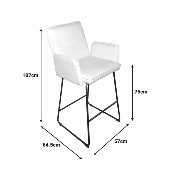Bar stool Essential pakoworld white fabric-black metal leg 57x64.5x107cm