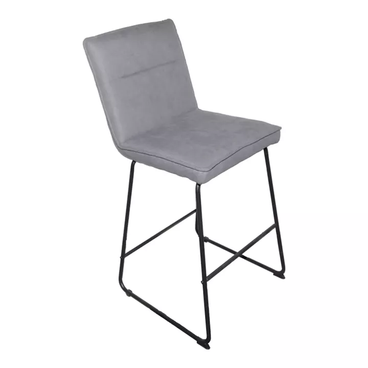 Bar stool Essential pakoworld grey fabric-black metal leg 53x64.5x107cm