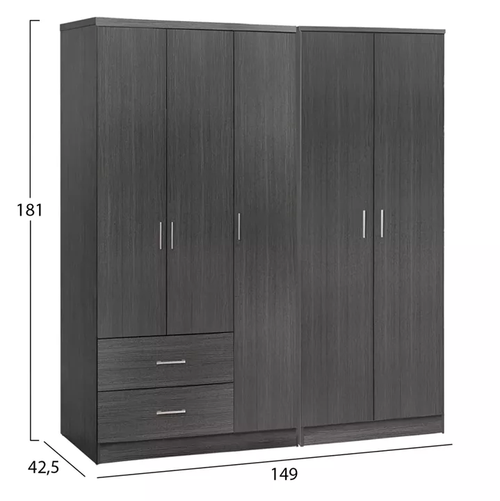 WARDROBE 5-LEAF CAESAR HM21234.01 MELAMINE IN ZEBRANO COLOR 150x42.5x181Hcm.