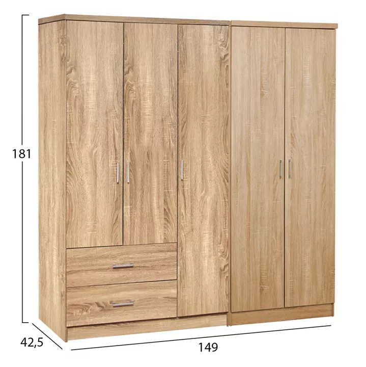 WARDROBE 5-LEAF CAESAR HM21234.02 MELAMINE IN SONAMA COLOR 150x42.5x181Hcm.