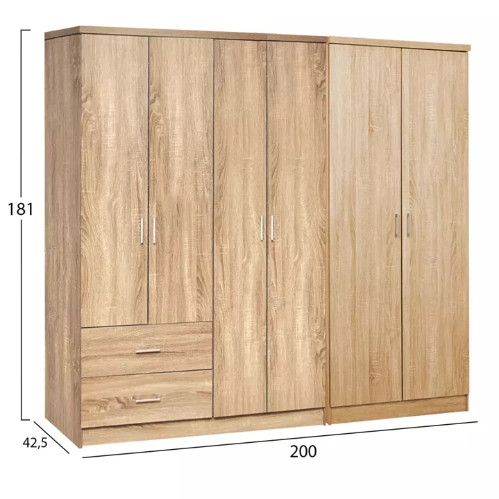 WARDROBE 6-LEAF BLAKELY HM21235.02 MELAMINE IN SONAMA COLOR 201x43x181Hcm.