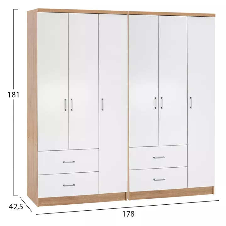 6-LEAF WARDROBE CAESAR HM21236.02 MELAMINE IN SONAMA & WHITE 180x42,5Χ181Hcm.