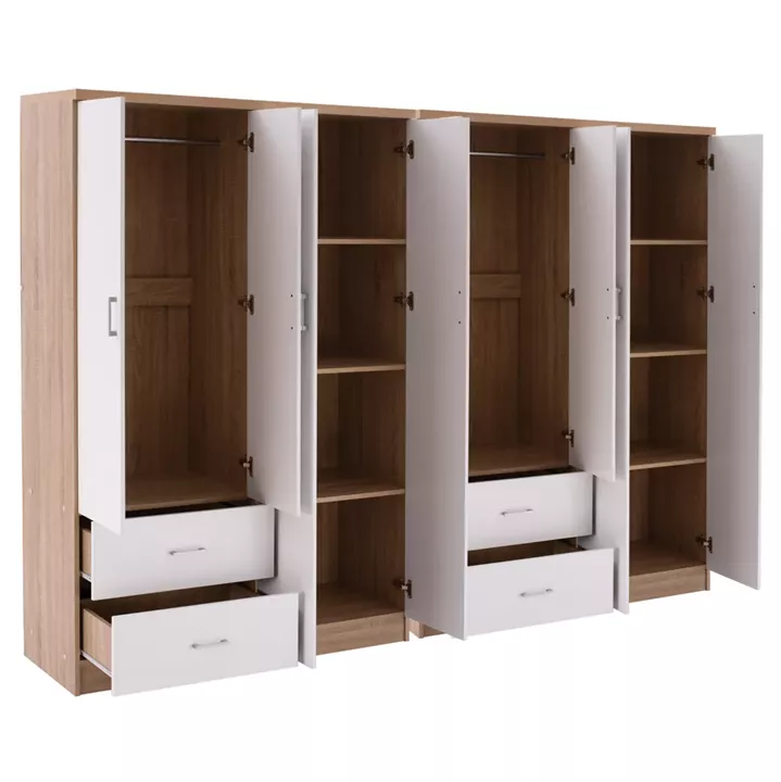 8-LEAF WARDROBE BRIANA HM21237.02 MELAMINE IN SONAMA & WHITE 241x42,5Χ180,5Hcm.