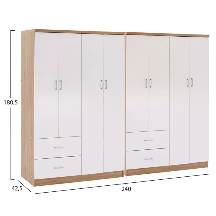 8-LEAF WARDROBE BRIANA HM21237.02 MELAMINE IN SONAMA & WHITE 241x42,5Χ180,5Hcm.