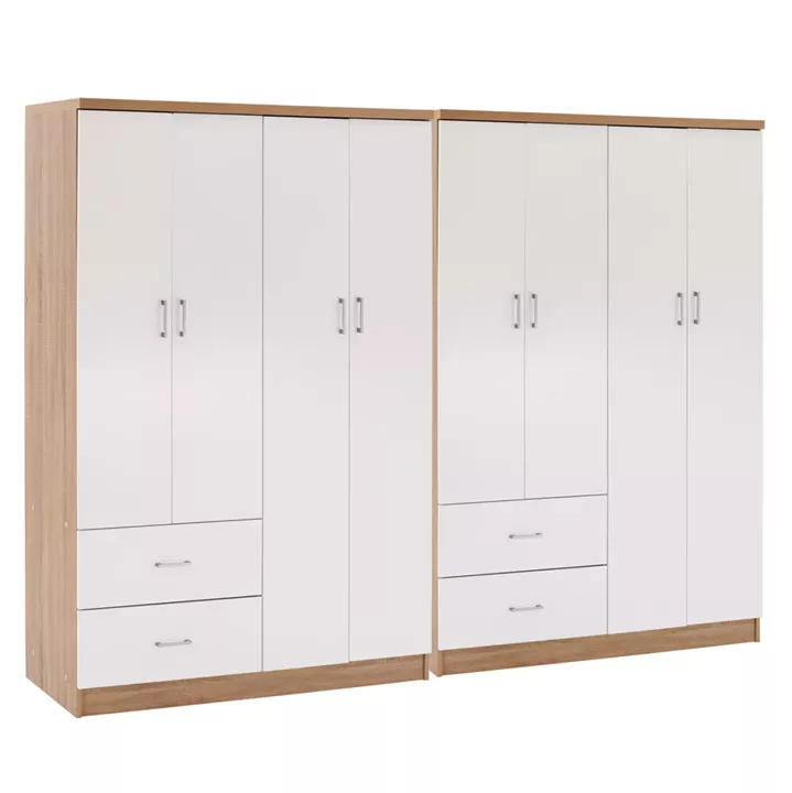8-LEAF WARDROBE BRIANA HM21237.02 MELAMINE IN SONAMA & WHITE 241x42,5Χ180,5Hcm.