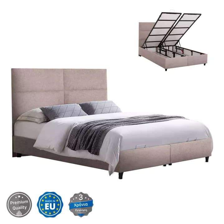 BED WITH STORAGE SPACE MILO HM738.22 BEIGE BOUCLE FABRIC FOR MATTRESS 140x200cm