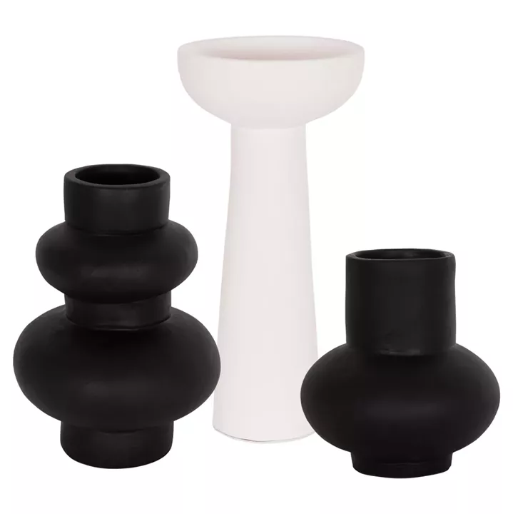SET OF 3 TABLE DECORATIVE VASES LEKKAN HM21142.01 TERRACOTTA IN WHITE & BLACK