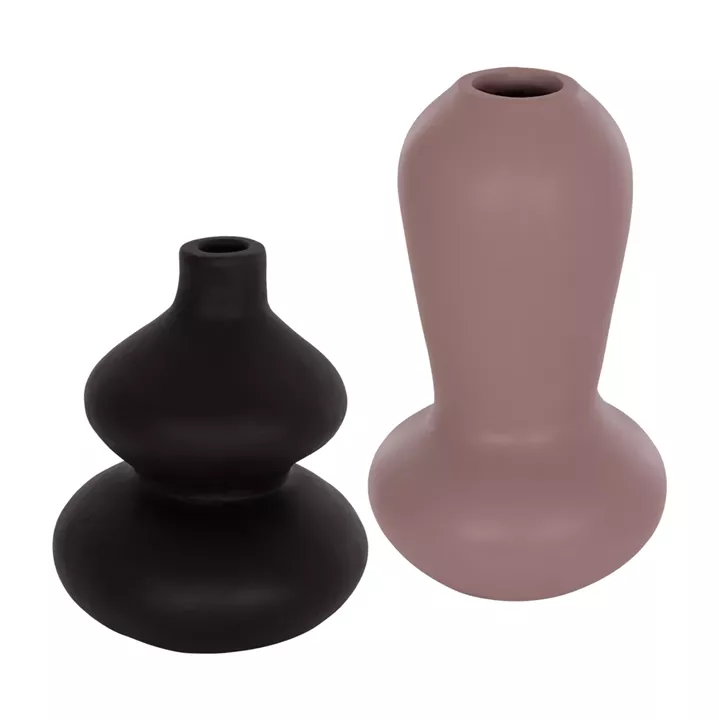 SET OF 2 TABLE DECORATIVE VASES CHELIN HM21144 TERRACOTTA IN BLACK & PURPLE