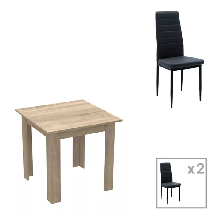 Dining table set of 3 pieces Manka-Parker pakoworld madf in black-sonoma color 80x80x77cm