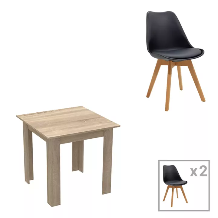 Dining table set of 3 pieces Manka Ι -Gaston  pakoworld in sonoma-black color 80x80x77cm