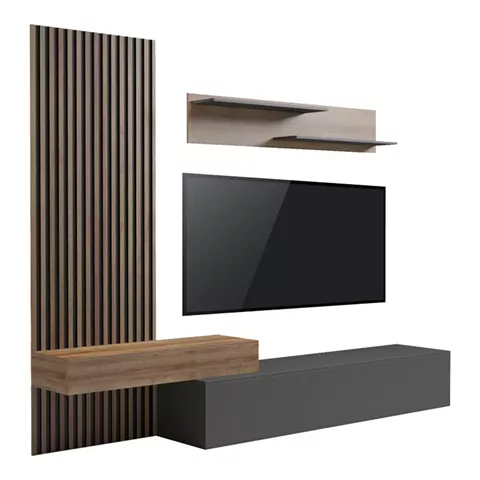 Litende pakoworld living room set in anthracite-oak shade 249.4x42.2x199.5cm