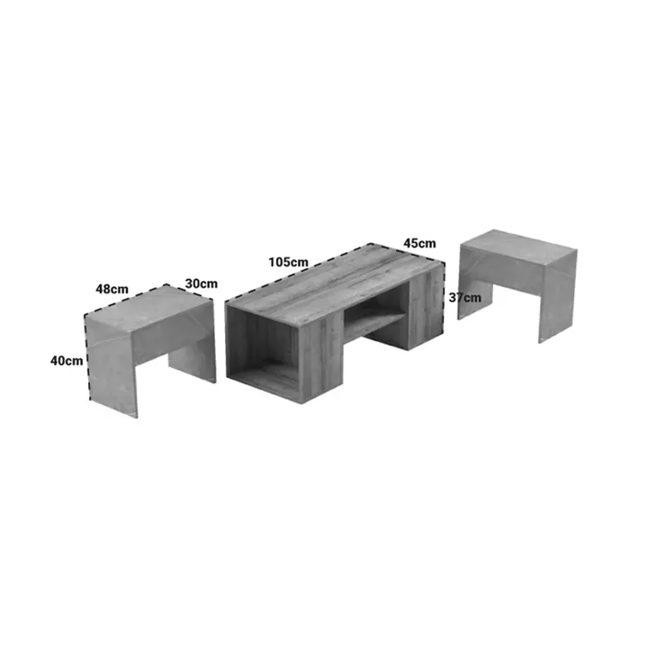 Morfi pakoworld polymorphic coffee table 3pcs in oak-beige marble shade 105x45x37cm
