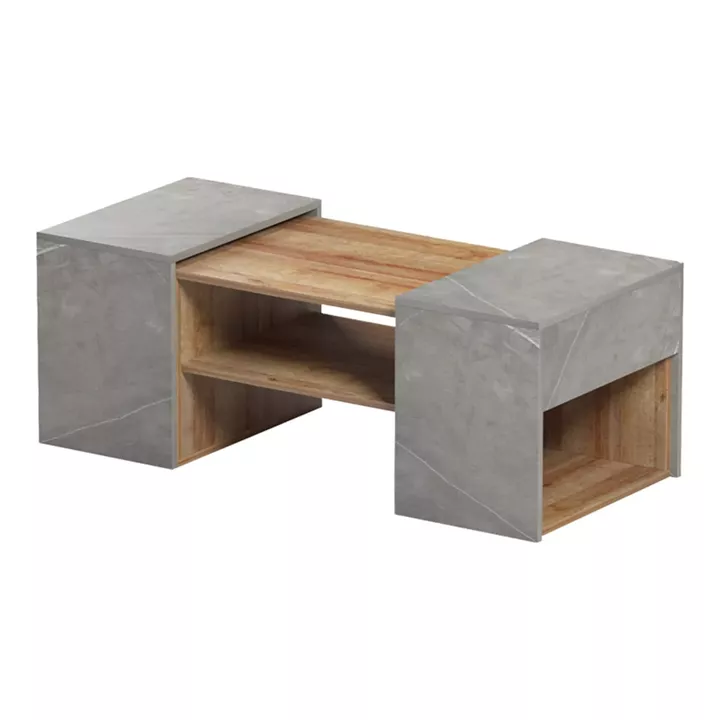 Morfi pakoworld polymorphic coffee table 3pcs in oak-beige marble shade 105x45x37cm