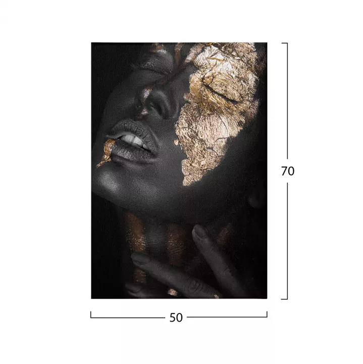 CANVAS PAINTING DARK SKINNED GIRL WITH GOLD MAKEUP HM7196.01 50X3X70 cm.