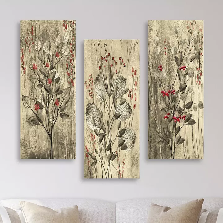 Canvas 3 piece set MDF Red Flowers and Berries HM7204.01 60x50x0,3 cm.