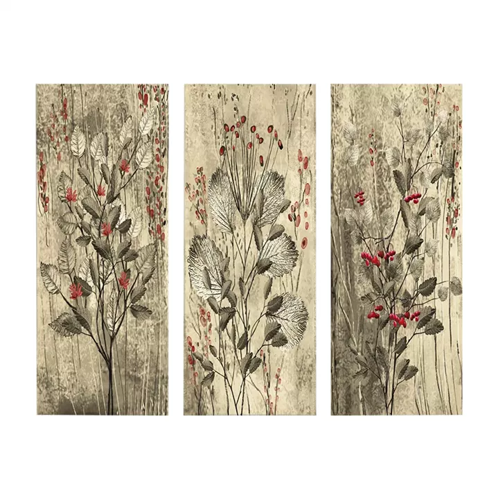 Canvas 3 piece set MDF Red Flowers and Berries HM7204.01 60x50x0,3 cm.