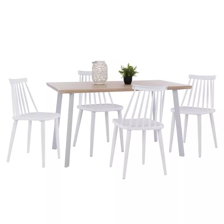 DINING SET 5PCS OFIRA HM10634 MDF TOP IN SONAMA--DINING CHAIRS IN WHITE