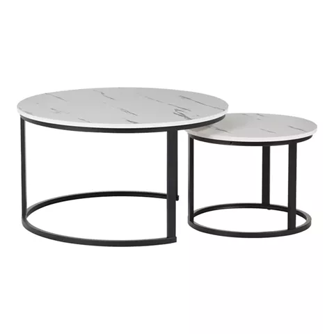 Coffee tables Solme I pakoworld 2pcs in white marble color with black metal legs