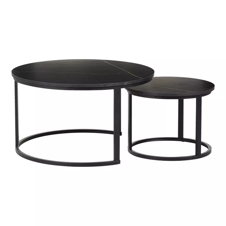 Coffee tables Solme I pakoworld 2pcs in black marble color with black metal legs
